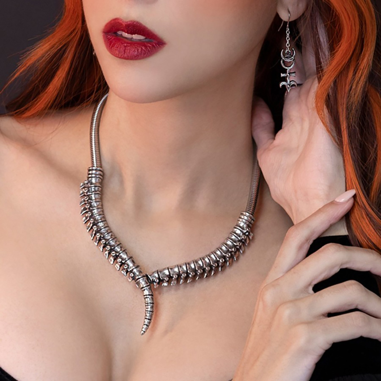 ALCHEMY 朋克风银色合金女项链小众设计感不规则几何链条胸椎饰品