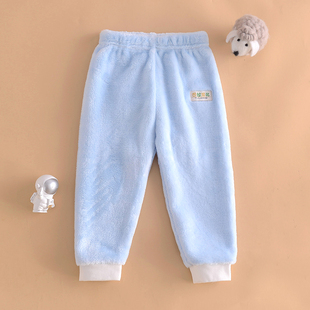 男女宝宝法兰绒加厚打底裤居家加绒睡裤冬季大儿童珊瑚绒保暖长裤