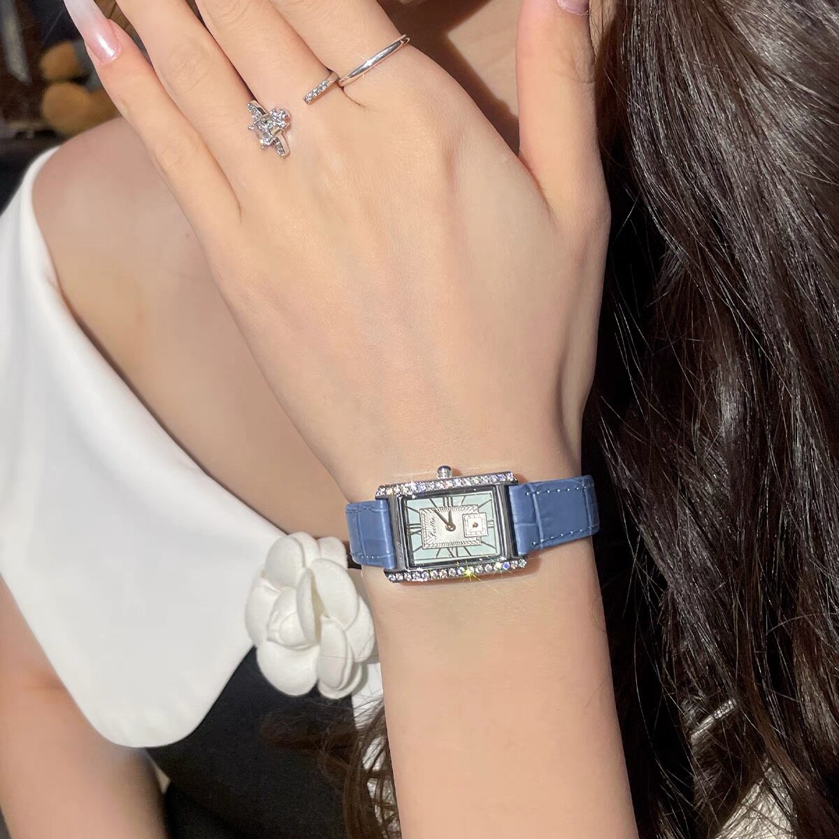 牛仔蓝方形直播同款女表夏日清新
