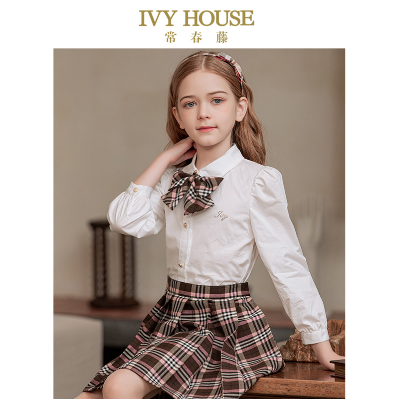 IVY HOUSE常春藤儿童装女童衬衫春秋款 亲子装百搭基础白正装上衣