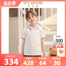 IVY HOUSE常春藤儿童装男童2024夏季新款 运动满印短袖POLO衫T恤