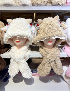 小羊羔绒冬季帽子手套围巾三件套一体女孩毛绒加厚保暖一体两件套