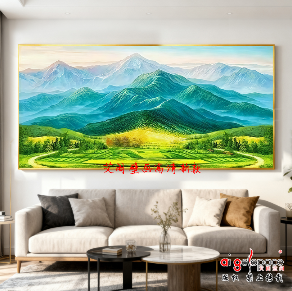 巨人山有山3D无水玄关装饰画靠山图黄金满地画旭日东升壁画XG2519