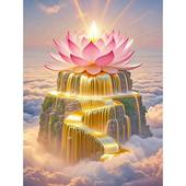 日照金山壁画现代客厅荷花背景墙山水画装 饰办公室背有靠山FJ6310