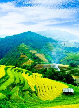 FJ01618定制环保梯田步步升高高清风景背景墙壁画18D空间立体延伸