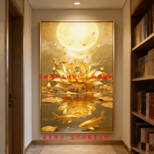 尺寸定制3D金色立体荷花佛道仙佛堂供奉背景墙沙发墙环保FJ5816