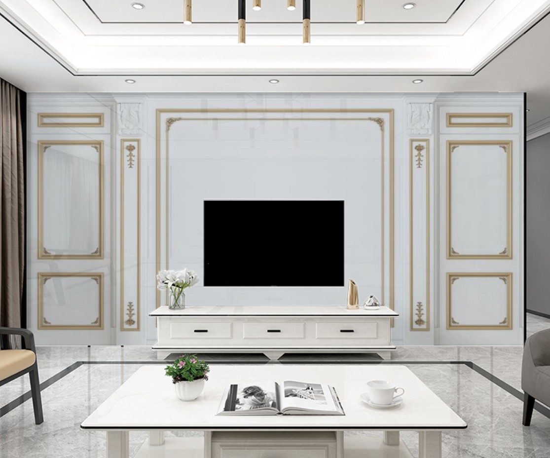 定制仿真布欧式雕花罗马柱金属边框护墙板白色浮雕护板金色软包8D