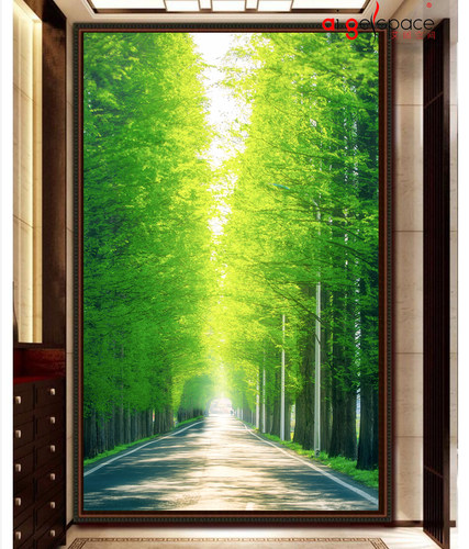 XG1024定制环保无缝树林玄关0好寓意路通假框延伸18D林荫大道壁画