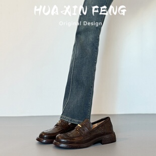 羊皮版~黑色英伦通勤单鞋女工作鞋新款厚底复古乐福鞋玛丽珍百搭