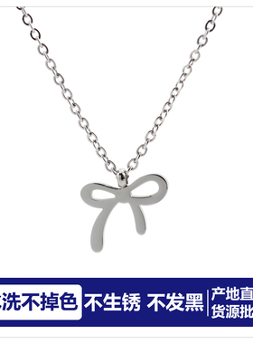 批 发水洗不掉色钛钢蝴蝶结项链女爆款甜美高级轻奢锁骨链潮礼物