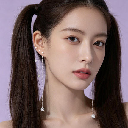 【秒杀】精选超值 欧美日韩国 尾货 钛钢材质锆石闪钻长短耳线女
