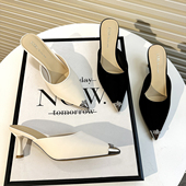 金属尖头包头半拖鞋 女细跟高跟外穿穆勒鞋 2026新款 法式 春夏凉单鞋