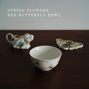 沙拉碗汤碗 出口北欧精致花卉蜻蜓蜜蜂蝴蝶陶瓷米饭碗 4.5寸碗