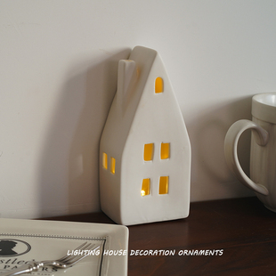 北欧建筑 出口欧式房子造型陶瓷灯饰摆件 家居节日派对装饰摆设