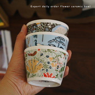 美得不行 法式小清新200ML拉花杯插画森系3.5寸陶瓷碗 沙拉水果碗