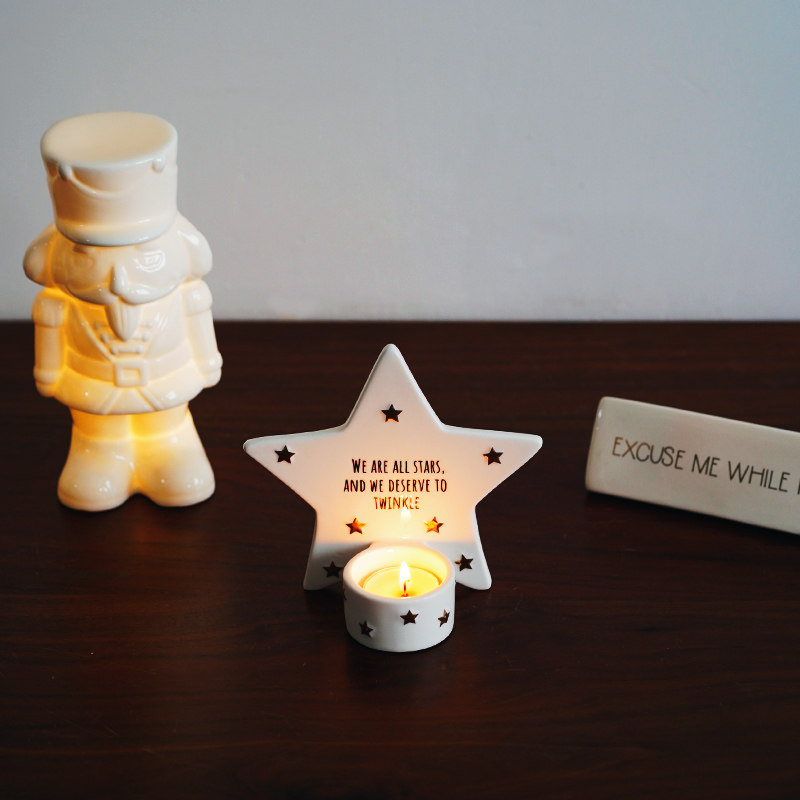 【烛台】出口北欧星星字母造型陶瓷烛台 生日节日仪式感蜡台装饰