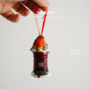 饰小摆件 手绘树脂圣诞鸟场景造型装 出口欧式 圣诞树挂件 圣诞
