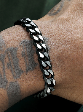 GRGR抹黑做旧古巴手链男嘻哈欧美流行cuban link钛钢手饰女高级感