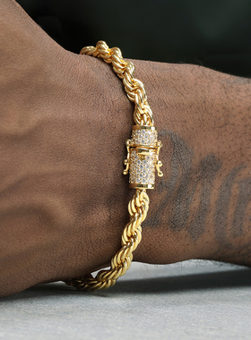 GRGR电镀18K金色麻花手链男女嘻哈欧美流行 cuban link手饰高级感