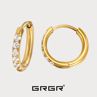 GRGR电镀18K金色镶钻耳环