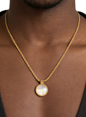 金色麻花圆形白色贝壳吊坠项链