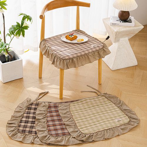 马蹄形格子全棉水洗纯棉透气餐椅垫子坐垫办公室通用薄座椅垫布艺