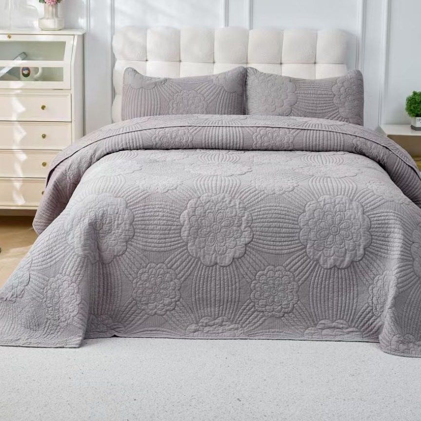 深灰色绗缝床盖三件套缝衍被纯色柔软可水洗空调被秋冬床单多功能,床上用品,床盖,淘宝优惠券,粉丝福利购,淘宝优惠卷