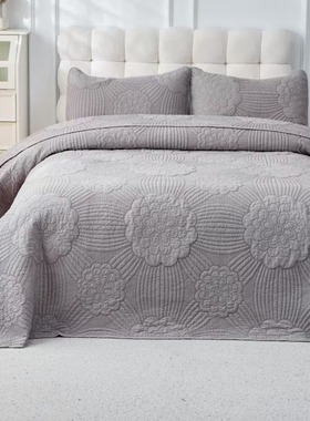 深灰色绗缝床盖三件套缝衍被纯色柔软可水洗空调被秋冬床单多功能