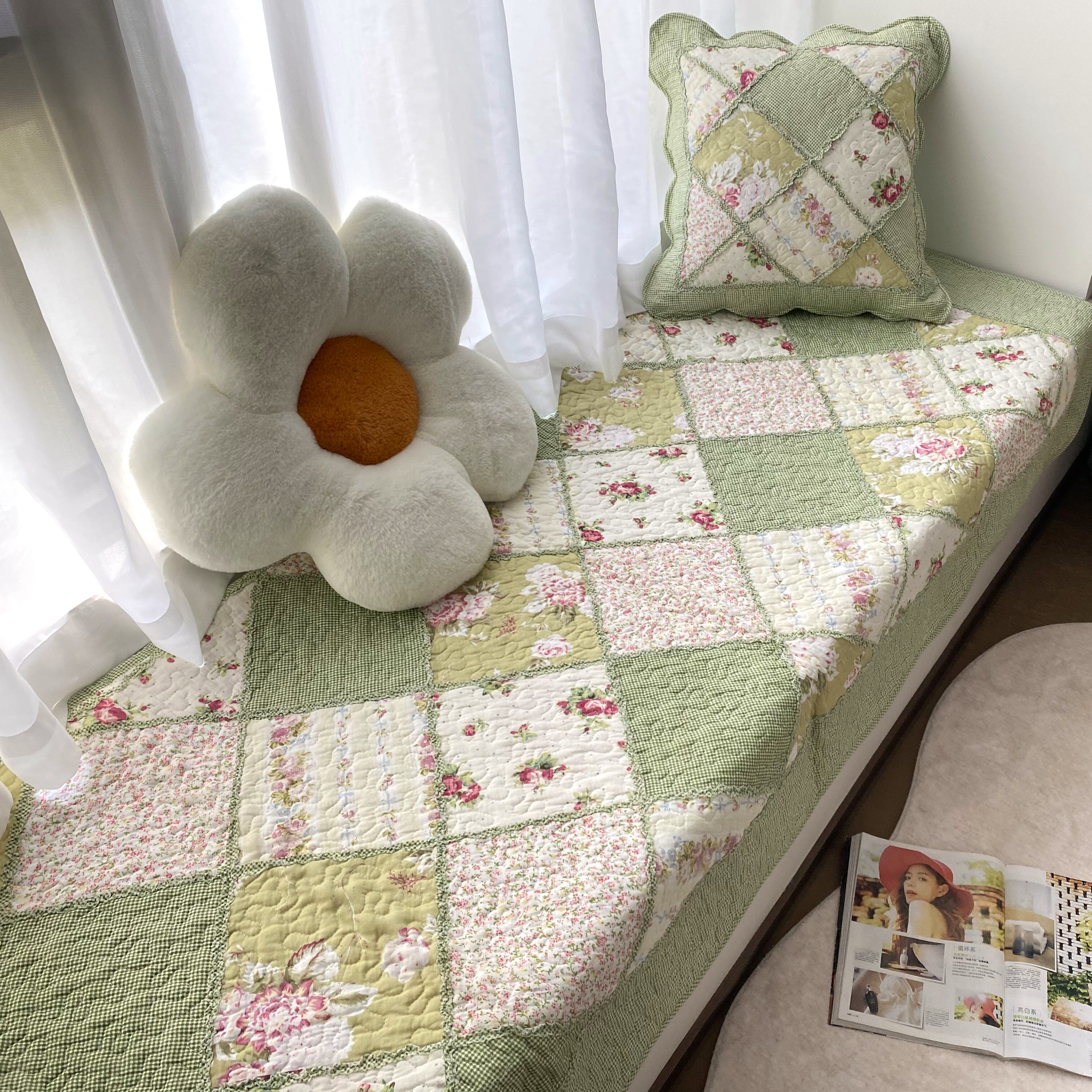 特惠拼块田园碎花飘窗垫子阳台垫纯棉机洗沙发垫全棉坐垫四季通用,居家布艺,飘窗垫,淘宝优惠券,粉丝福利购,淘宝优惠卷