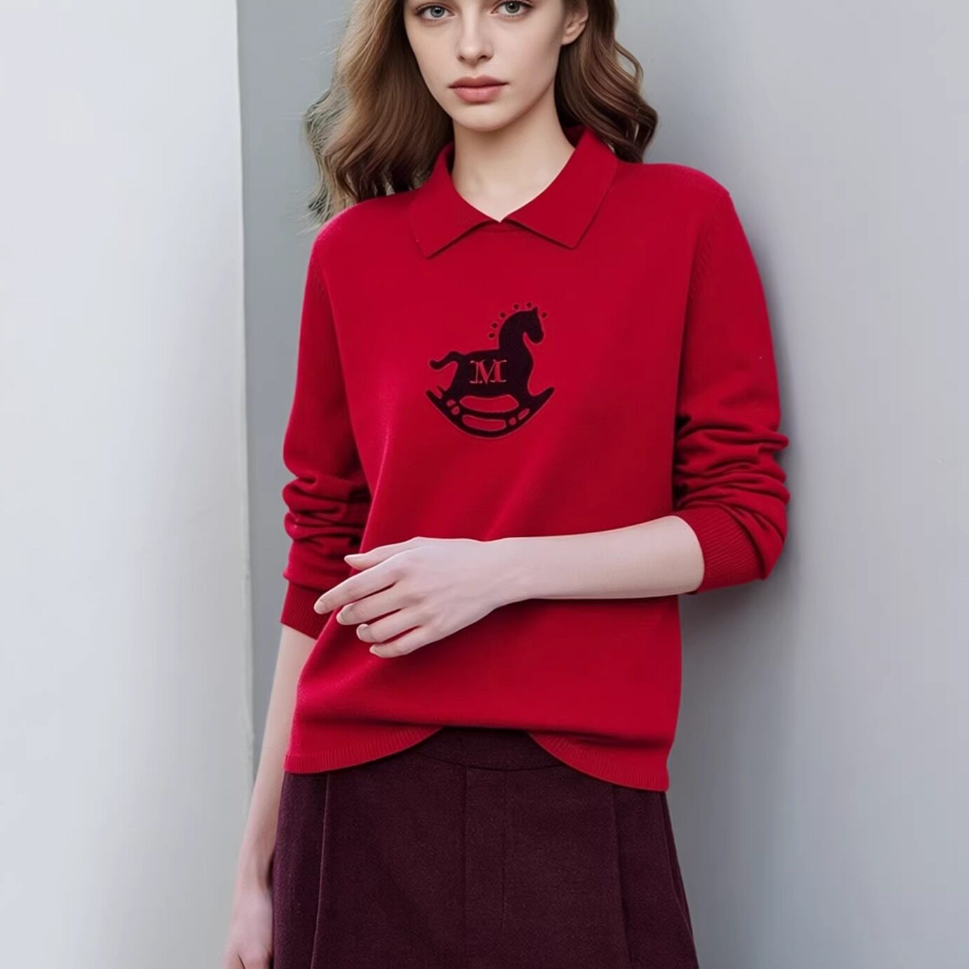 马上来财POLO木马毛衣女装冬新款重工刺绣羊毛羊绒套头显瘦针织衫,女装/女士精品,羊绒衫,淘宝优惠券,粉丝福利购,淘宝优惠卷