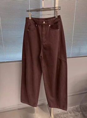 秋季新款高腰直筒牛仔裤女宽松百搭拖地裤长裤阔脚裤子 K5038