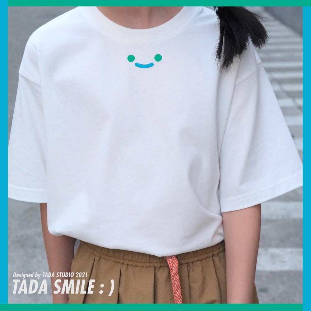 ▲现货 大大儿童商店原创 TADA SMILE TEE 蓝绿笑脸亲子情侣白T恤