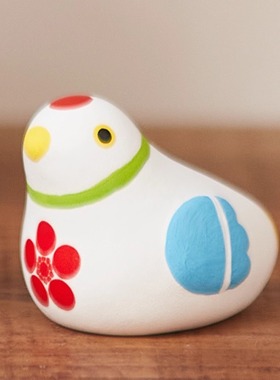 ▲现货 大大儿童商店 日本民艺陶土小鸟签筒白鸽新年开运摆件