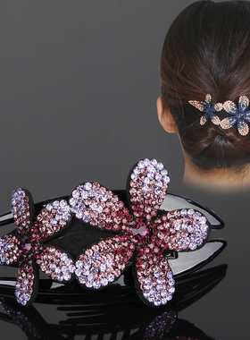 新款捷克水钻花朵鸭嘴夹韩版典雅女士盘发燕尾夹发卡夹子一字夹
