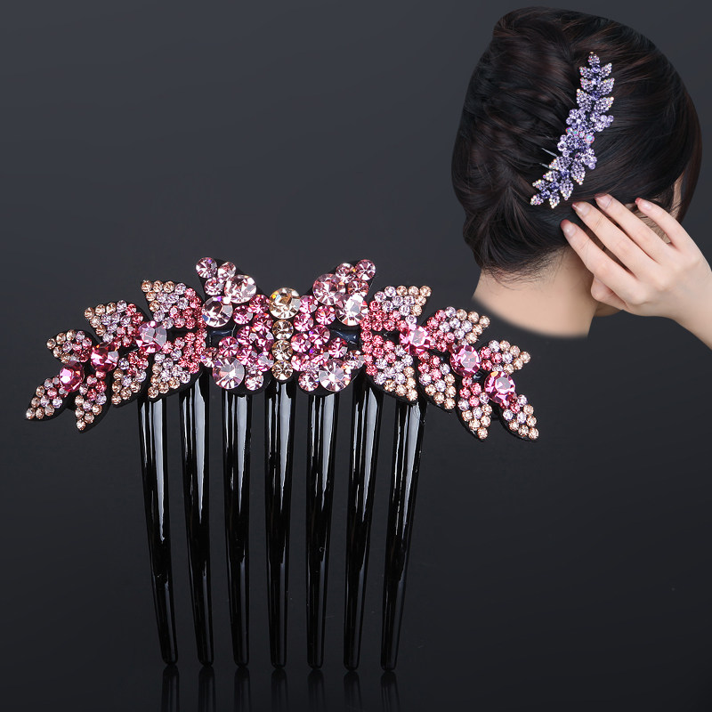 七齿发梳韩版盘发插梳日韩水晶蝴蝶水钻发夹饰品发饰发簪发卡齿梳