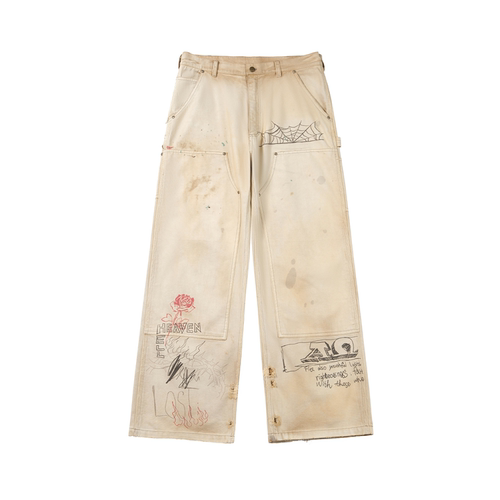 RESERFF THE ROSE 泼墨破坏做旧印花染色双膝伐木长裤 伐木裤