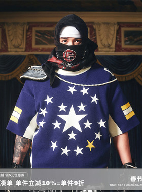 RESERFF 罗马星光 提花编织毛线球衣圆领宽松高街潮流短袖t恤男女