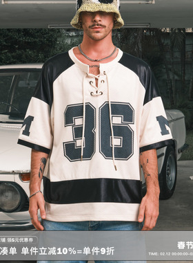 RESERFF 冰球女侍 复古冰球双缎面网眼刺绣结构数字号码球衣短袖T