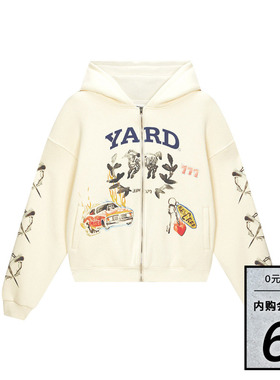 RESERFF x YARD 联名赛车水彩拉链卫衣男重磅水洗华夫格内里帽衫