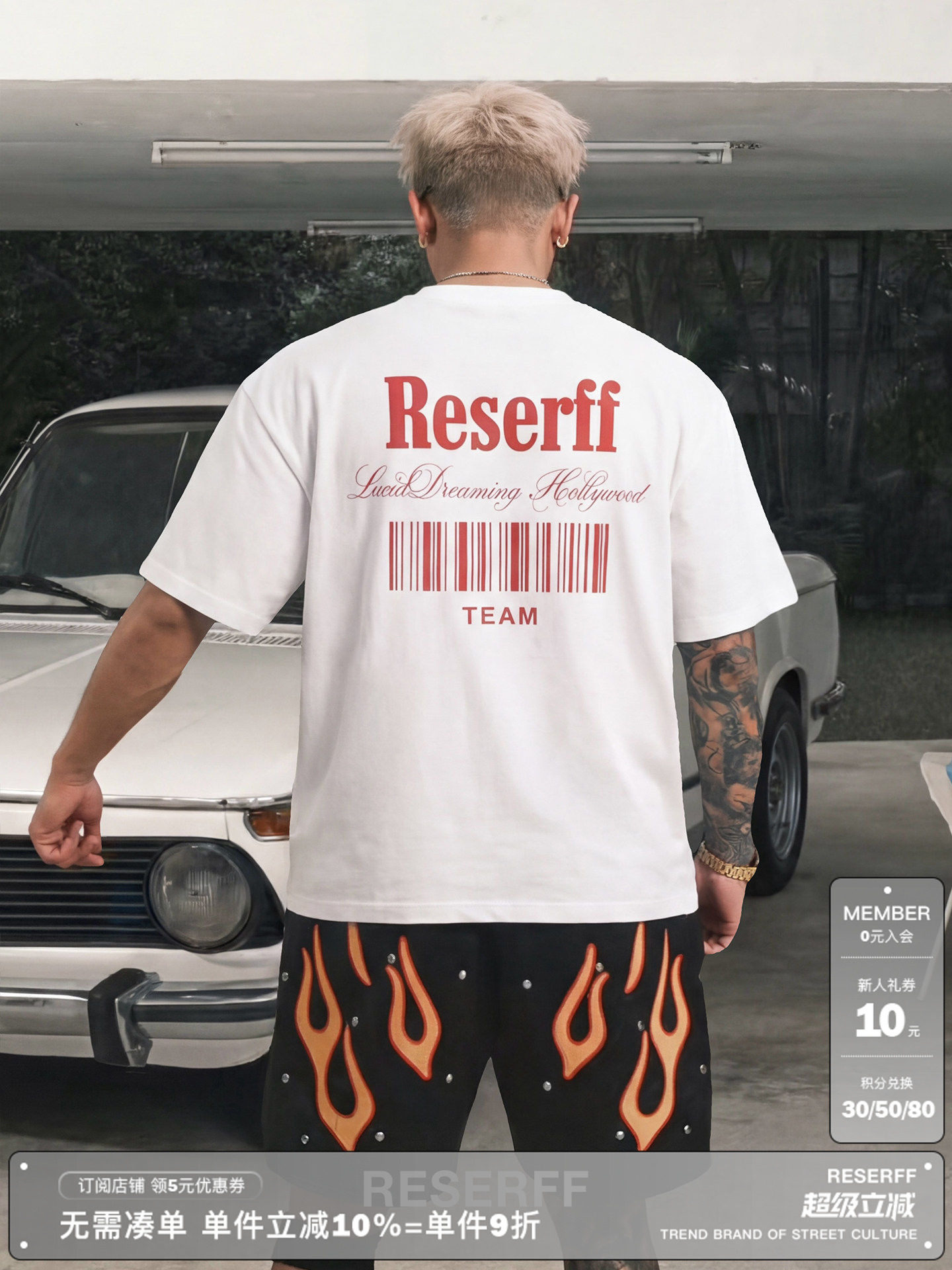 RESERFF CODE 限定主题印花短袖美式纯棉重磅宽松夏季高街情侣T恤