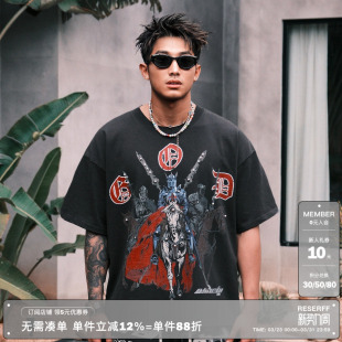 宽松高街复古潮纯棉T恤 立体珍珠手绘插画短袖 RESERFF 暗影骑士
