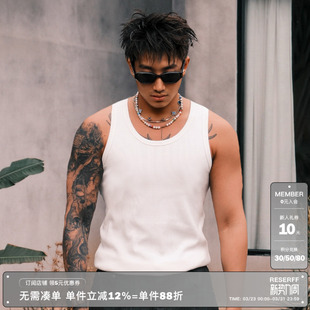 潮流痞帅 背心男款 RESERFF 立体坑条微弹针织螺纹纯棉工字打底无袖