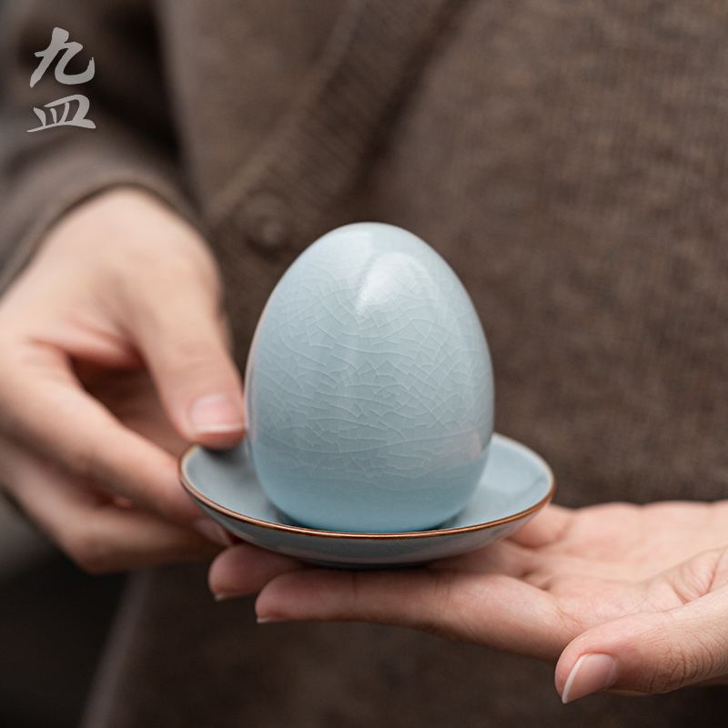 九皿天青汝窑茶叶蛋开片可养仿真茶宠创意摆件茶玩个性茶具小配件