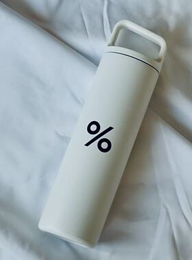 日本百分号%风格白色保温杯便携宽口不锈钢大容量杯子男女通用