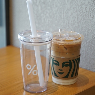 水杯拿铁美式 百分号%咖啡杯ins风个性 咖啡杯网红环保吸管杯奶茶杯
