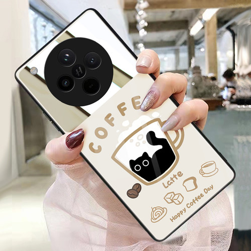咖啡猫适用oppofindx8手机壳玻璃带镜子镜面findx7pro补妆镜x6个性创意保护套照片定制