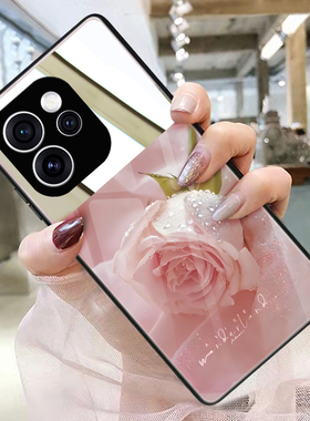 玫瑰花粉适用opporeno15手机壳13玻璃12带镜子11镜面reno14pro来图订制reno9定做个性reno8照片保护套6
