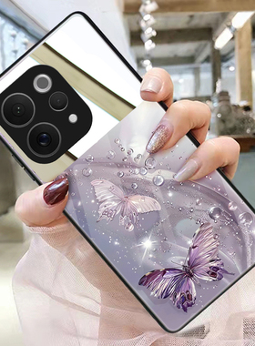 两只蝴蝶适用vivos50手机壳s30promini玻璃带镜子镜面s19补妆镜s20化妆镜s18定制照片s17保护套s16个性创意