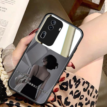 适用OPPOreno11手机壳玻璃reno10女孩reno8女reno7pro个性reno9补妆镜镜子镜面网红