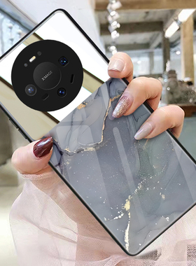 大理石纹适用华为mate80手机壳女mate70pro玻璃补妆镜30简约40带镜子50镜面60